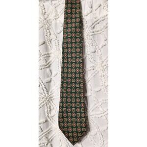 Austin Reed Mens Italian Silk‎ Tie Made In USA Green Red Gold Jewels Formal Geo